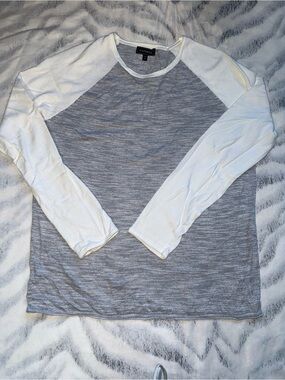 Express Heathered Gray Raglan Top with White Trim